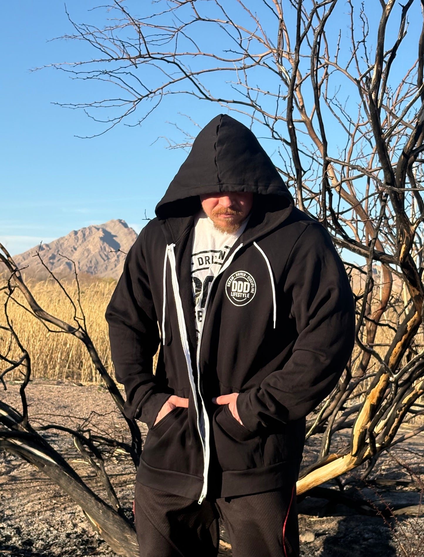 DDD Lifestyle Zip-Up Hoodie - Black with White Logo